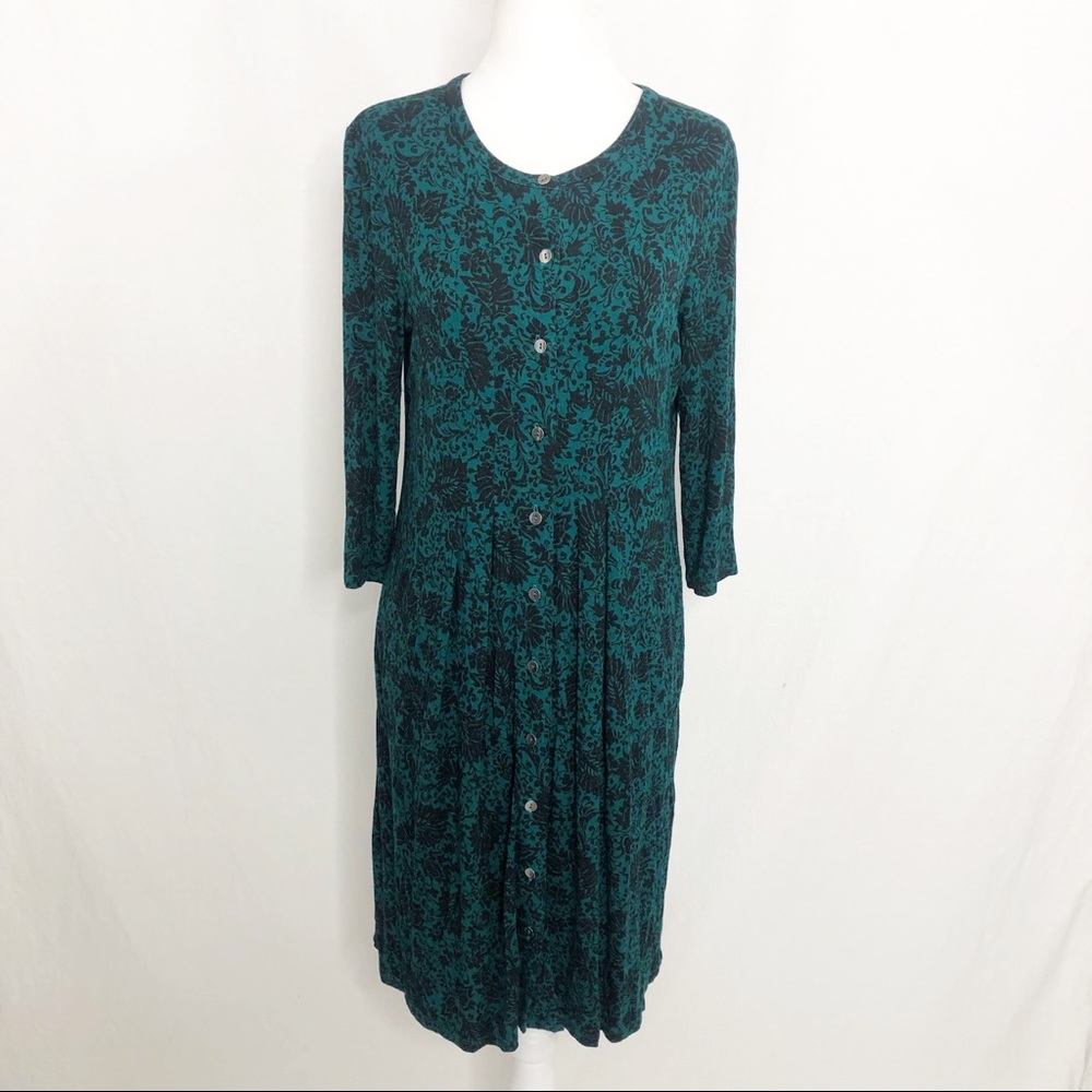 J. Jill Button Front Prairie Above Knee Dress, Size XS Petite, Green Black